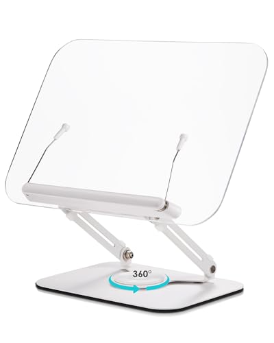 ブックスタンド 書見台 アクリル製 読書用 料理本ホルダー 筆記台 本立て 高さと角度調整可能 360°回転..