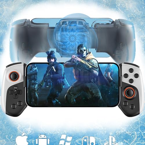 iPhone15 / 14 / 13 / Android / iOS / Switch / PC コントローラー RGBライト付きクーラーファン ターボ / マクロプログラマブル codモバイル用コントローラー エイムトリガーファイアボタンL1R1 L2R2 シューターセンシティブジョイスティック 黒い