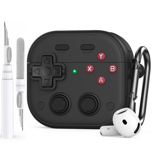 楽天LAVETTAirPods 4 2024 保護ケース 充電ケース用 クリーナーキット付き 耐衝撃 フル TPU AirPods第4世代保護 スキンカバー セキュアロッククリップ付きゲーム機デザイン