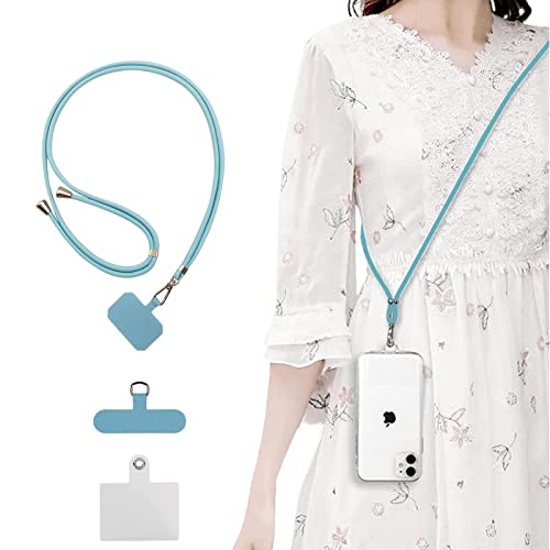 スマホストラップ ネックストラップ ナイロン製 1本+3枚入 スマホ タグパッチ 携帯ストラップ 肩掛けストラップ 首掛け 斜め掛け 長さ調整可能 軽量 着脱簡単 紛失/落下防止 携帯/鍵/カメラに 全機種対応 (Sky blue)