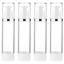 真空ボトル エアレスポンプボトル 100ml ポンプタイプ プッシュボトル 小分けボトル プラスチック容器 旅行用ボトル 詰め替えボトル 携帯やすい 化粧水 香水小分け 漏れ防止 ホワイト&クリア 4点