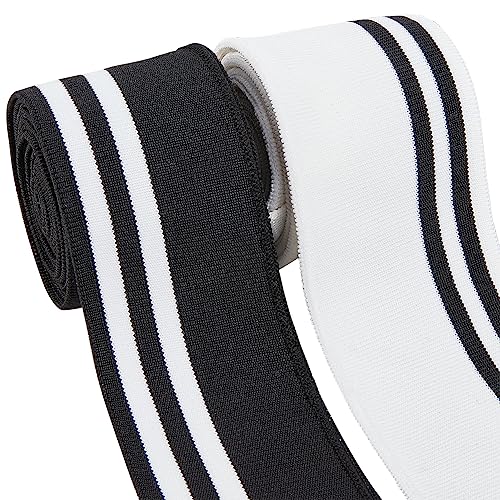 リブ編み 袖口 伸縮 ストライプ ニット生地 4枚 110x5.5cm(43.3x2インチ) ストライプ柄 DIY 手芸 袖 ウエストバンド ネックバンド レッ...