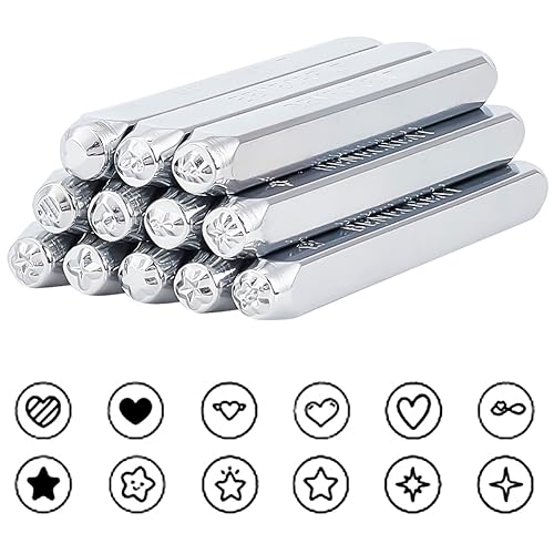 打刻スタンプ 3mm 金属製 刻印 ハートと星 パターンデザイン 彫刻 エンボススタンプ 金属製ジュエリー ..