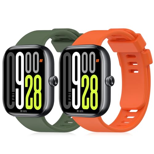 Xiaomi Redmi Watch 5/4 交換バンド シリコン スポーツストラップ おしゃれ 柔軟性 防汗 Redmi Watch 5/4 (ダークグリーン)+(オレンジ) 2本セット 送料無料