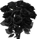 バラ 造花 黒ローズ 一輪 花束 黒薔薇 アートフラワー 造花ブーケ 花飾り 暗黒 ゴシック ハロウィン パーティー飾り 撮影 写真背景 ホームデコレーション ...