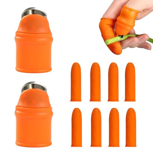 親指カッター 園芸用 男性用[指ナイフ*2 +指コット*8]指ナイフ 保護カバー付き 指保護 厨房用品 花のツ..