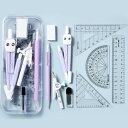 分度器 三角定規 セット 幾何学コンパスセット 算数セット 9点セット 数学直定規 半円分度器 キャリングボックス 文房具 学用品 教師 中学生 小学生用 (す...