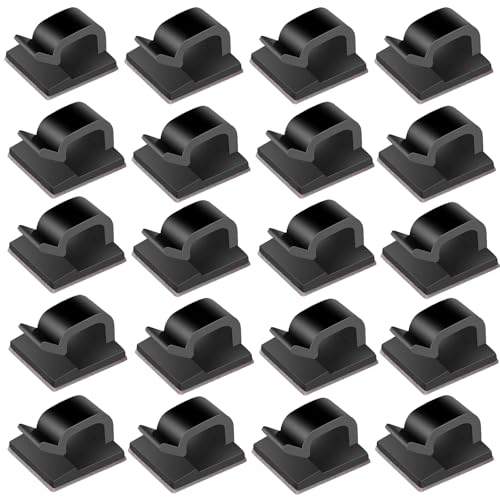 ケーブルホルダー ケーブルクリップ 配線クリップ 両面テープ コードホルダー 簡単設置 PC デスクコード 配線 整理 小型サイズ 強力 コードホルダー (ブラック 20個セット) 送料無料