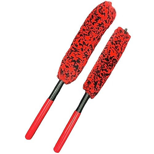 ホイールブラシ 洗車 柔軟素材 隙間洗浄 360度自由曲げ可能 車内エアコン口清掃対応 車体傷無し 深部洗浄 持ち易いラバーコーティングハンドル (大小2本セット)