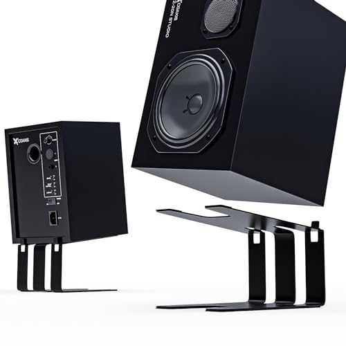 スピーカースタンド 卓上 小型スピーカーアルミ台座 5°上向き傾け 本棚スピーカー用 デスクトップスピーカースタンド [2台1組] (ブラック)