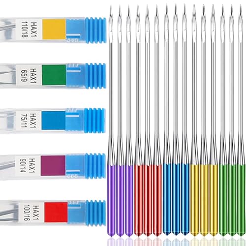 ミシン針 家庭用ミシン針 5サイズ 収納ケース付き 厚生地 薄生地 デニム ジーンズ専用 15本入り 手作り セット薄生地用 収納ボックス5個付き (9#/11...