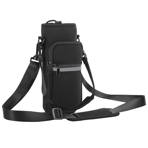 水筒カバー ホルダー 手提げ ペットボトルカバー ポーチ 防水ネオプレン製 断熱 ウォーターボトル保護カバー 調節可能なショルダーベルト付き 8cm以下直径のボトルに対応 (高さ23cm) Black