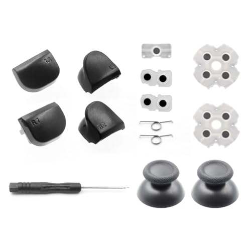 PS5 コントローラー 交換部品 キット 交換修理キット 導電性ラバーパッド+3Dスティックキャップ+L12ボタンパーツ 小型ドライバー付き 修理用フルセット 交換パーツ 代替品 互換品 送料無料