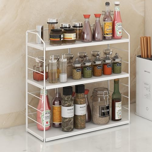 調味料ラック 3段式 調味料収納 スパイスラック 置き型 三段調整可能 キッチン収納ラック 調味料棚 調味料入れ 調味料ケース バスルーム 台所収納 小物収納 多機能型 組み立てが簡単 ホワイト
