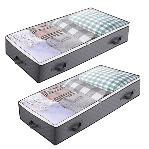 布団収納袋 ベッド下収納ボックス ベッド下収納 蓋付き 高さ18cm 2個セット 不織布 服 収納ケース ベッ..