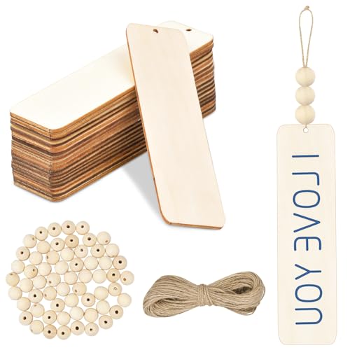 木製 ブックマーク 木のしおり しおり 吊り下げタグ ジュートロープ木製ビーズ付き木製しおり タッセルしおり ギフトタグ DIYクラフトプロジェクトしおり作る結...