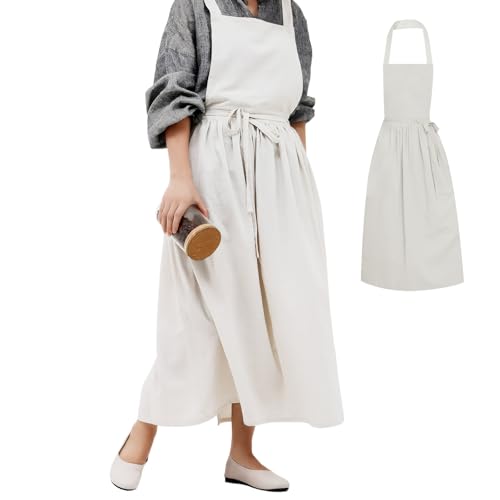 エプロン レディース おしゃれ コットン エプロンドレス 大人 保育士 無地 ポケット付き 後ろボタン止め レストラン 花屋 キッチン カフェ ガーデン ペインティング用