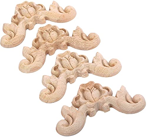 木彫り デカール コーナー 木製 アップリケ 家具装飾 ヨーロッパスタイル 家具 ドア 壁 北欧風 コーナー デコレーション ホームデコ 未塗装 6x6cm 4枚入りセット