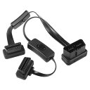 OBD-II OBD2 16Pin オス-メス スプリッター スイッチ付き フラット延長ケーブルアダプター 0.6M