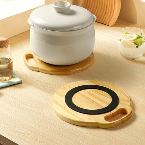 鍋敷き 木製 なべしき 無垢材 手仕上げの木製鍋敷き 滑り止め付き 耐久性に キッチンアイテム 天然コムの木使用 表面防水処理 二枚入れ