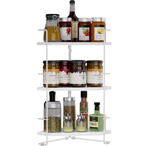 調味料収納ラック スパイスラック 高さ調整可能 3段 調味料ラック 棚板位置変更可 キッチン収納ラック 台所収納 組み立てが簡単 省スペース 大容量 (ホワイト 3段)