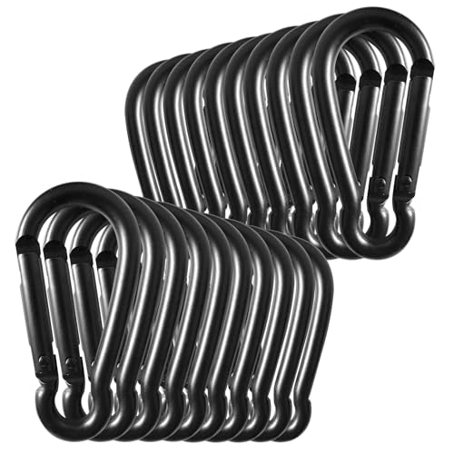 カラビナ 小型 超軽量 D字型 ブラック キャンプ用 ミニフック キーホルダー アルミニウム合金 脱落防止 耐摩耗 20個セット 送料無料