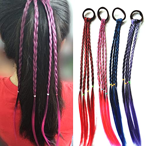 送料無料 ヘアエクステ 三つ編み 編み込み ハロウィン コスチューム キッズ ダンス イベント グラデーションカラーエクステ キッ エクステンション ヘアエクステ 髪の毛 付け髪 ワンタッチ キッズ ダンス発表会 フェス ピンク / 赤 / 青 / 紫