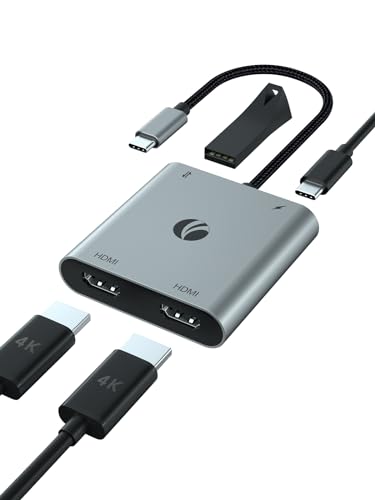 USB C ドッキングステーション デュアルHDMI 2.0ポート 変換アダプタ (4K@60Hz対応) MSTサポート [USB-A 2.0+100W PD充電]MacBook Air / iPad Pro / Dell XPS / Surface / Samsung Galaxy対応 送料無料