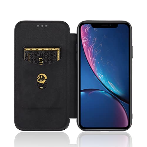 iPhone XR ケース 手帳型 炭素繊維調 PC製 薄い ウォレットタイプ 防指紋 クラムシェル スタンド機能 スマホケース 携帯カバー カーボンタイプ 耐衝撃 磁石吸着 ギフトに最適 ユニセックス (iPhone XR) 送料無料