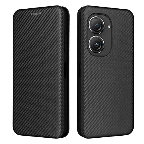 ASUS Zenfone 9 ケース 手帳型 炭素繊維調 PC製 薄い ウォレットタイプ 防指紋 クラムシェル スタンド機能 スマホケース カーボンタイプ 耐衝撃 磁石吸着 ギフトに最適 ユニセックス 送料無料
