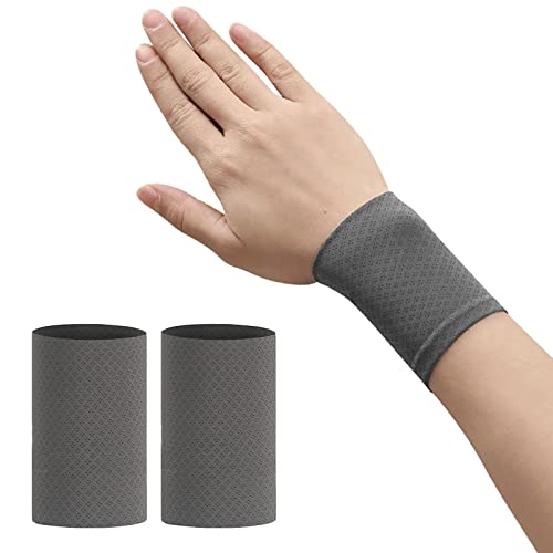 リストバンド 薄手 2枚セット 冷感 野球 テニス ランニングの汗吸収 速乾 通気性 ロング ショート スポーツ ヨガ 筋トレ スポーツ用 夏の日焼け防止対策 男女兼用 (グレー 12cm) 送料無料