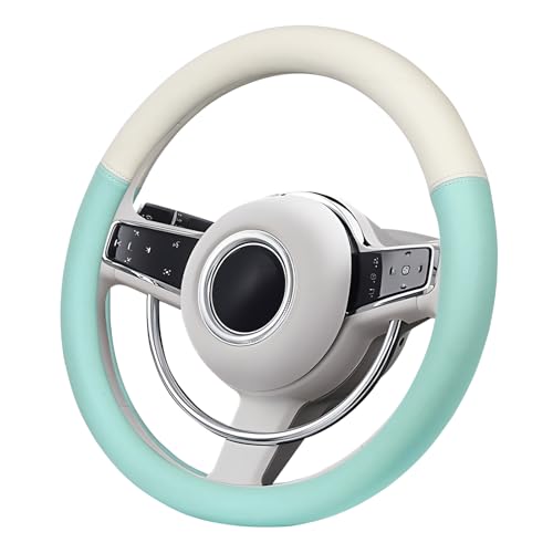 ハンドルカバー バイカラー Sサイズ かわいい ステアリングカバー 軽自動車 おしゃれ ツートンカラー 普通車 適合多車種 タント ハスラー キャンバス グリーン 社外品 代替品