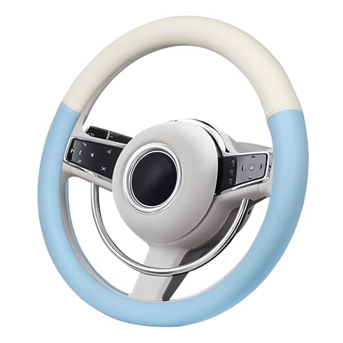 ハンドルカバー バイカラー Sサイズ かわいい ステアリングカバー 軽自動車 おしゃれ ツートンカラー 普通車 適合多車種 タント ハスラー キャンバス ブルー 社外品 代替品