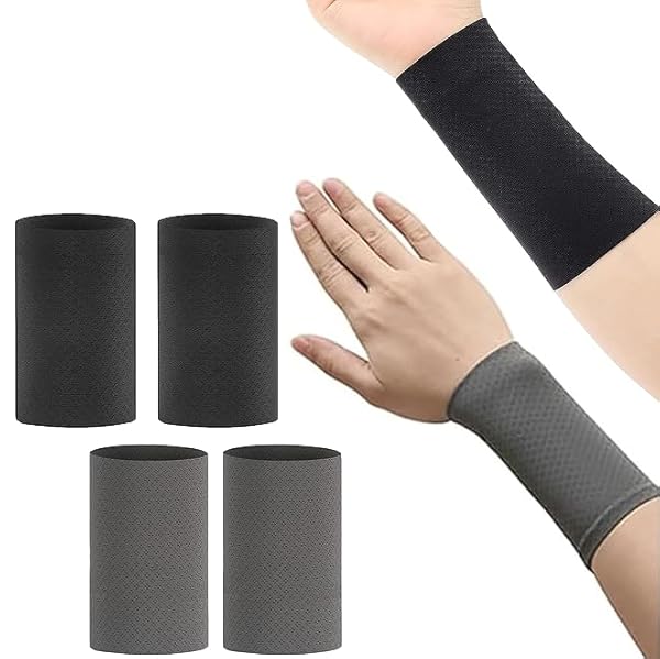 リストバンド 薄手 4枚セット 冷感 野球 テニス ランニングの汗吸収 速乾 通気性 ロング ショート スポーツ ヨガ 筋トレ スポーツ用 夏の日焼け防止対策 男女兼用 (グレー*2枚+ブラック*2枚 12cm) 送料無料