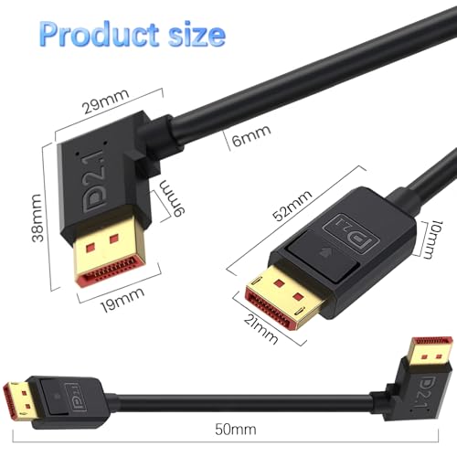 16K Displayport l字ケーブル50cm L字型DP2.1規格オスオスケーブル短い40Gbpsビデ...