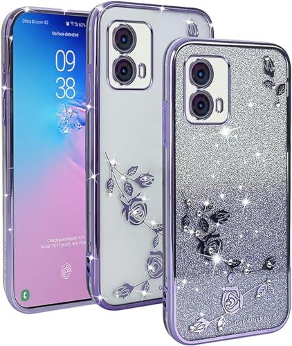 Motorola moto g24 ケース 軽量 超薄型 TPU 透明 グリッター カバー モトローラ キラキラ 輝く スマホケース 超薄くて衝撃に強い 擦り傷防止 レンズ保護 着脱簡単 (パープル) 送料無料