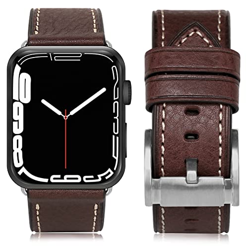 Apple Watch バンド 42mm41mm 40mm 38mm 本革 交換ベルト 交換用 代替品 Apple Watchシリーズ 10 / 9 / 8 / 7 / 6 / 5 / 4 / 3 / 2 / 1 / Ultra(38mm40mm41mm42mm コーヒーストラップ / シルバーバックル) 送料無料