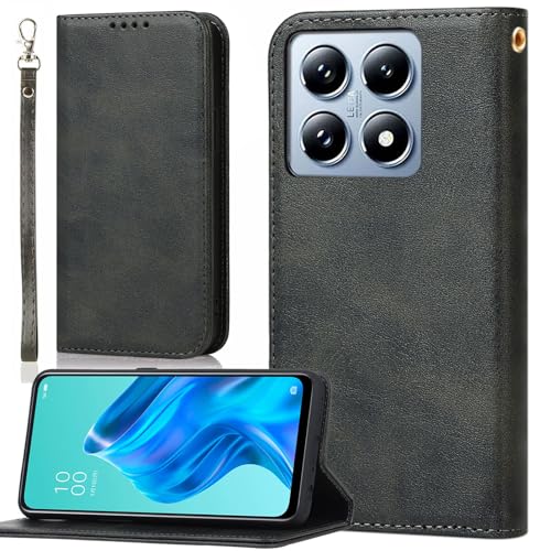 Xiaomi 14T XIG07 ケース 手帳型 シャオミ 14T ストラップ 携帯カバー PUレザー ストラップケース ストラップホール付き マグネット フリップケース カード カード入れ スタンド 落ち着いた色 レトロ ブラック 送料無料