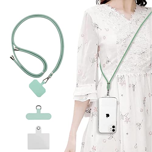 スマホストラップ ネックストラップ ナイロン製 1本+3枚入 スマホ タグパッチ 携帯ストラップ 肩掛けストラップ 首掛け 斜め掛け 長さ調整可能 軽量 着脱簡単 紛失 / 落下防止 携帯 / 鍵 / カメラに 全機種対応 (Matcha green.) 送料無料