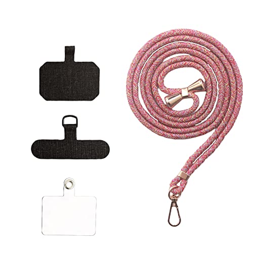 スマホストラップ ネックストラップ ナイロン製 1本+3枚入 スマホ タグパッチ 携帯ストラップ 肩掛けストラップ 首掛け 斜め掛け 長さ調整可能 軽量 着脱簡単 紛失 / 落下防止 携帯 / 鍵 / カメラに 全機種対応 (Red rainbow) 送料無料