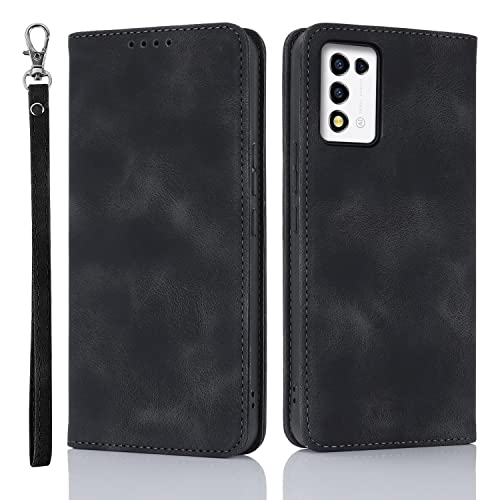 ZTE Libero 5G III ケース 手帳型 A202ZT ストラップ libero5g3 耐衝撃 リベロ5g 3世代 カバー カード収納 スタンド機能 レザー スエードの質感-ブラック 送料無料