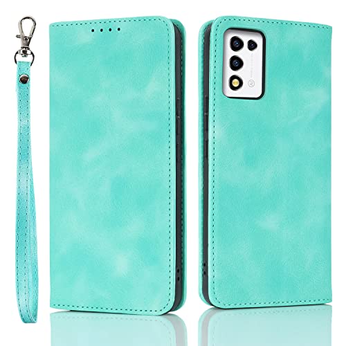 ZTE Libero 5G II ケース 手帳型 libero 5g ii A103ZT ストラップ libero5g2 耐衝撃 リベロ5g 2世代対応 カバー Y!mobile マグネット式 カード収納 レザー スエードの質感-ミントグリーン 送料無料