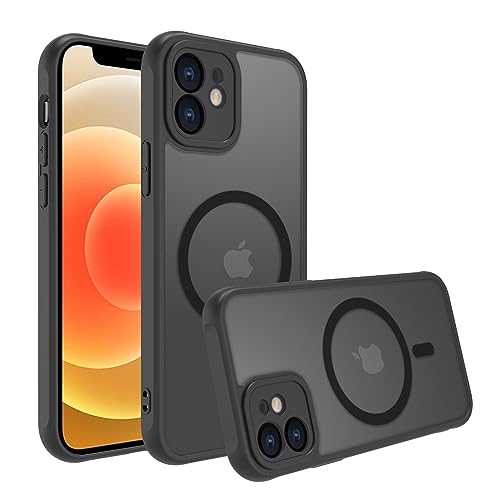 iPhone 12 mini ケース スマホカバー マット半透明 マグネット搭載 ワイヤレス充電 耐衝撃 指紋防止 滑り止め Magsafe対応 アイフォン12 mini 用カバー インチ (ブラック iPhone 12 mini) 送料無料