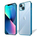 iPhone 13 ケース 耐衝撃 軽量 アイフォン13 スマホケース 背面クリア 周りメッキ加工 TPU 保護カバー 落下防止 ストラップホール付き ワイヤレス充電 防塵 一体型 (ブルー) 送料無料