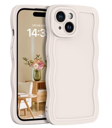 iPhone 15 ケース ウェーブ カバー うねうね TPU 可愛い おしゃれ 人気 ソフト バンパー 耐衝撃 超軽量 薄型 滑り止め ワイヤレス充電 ストラップホール付き アイフォン 15 6.1インチ用 (ベージュ) 送料無料