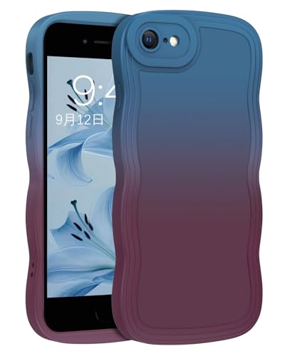 iPhone SE3 ケース iPhone 8・ se2・7 ケース TPU ウェーブ デザイン 人気 ソフト バンパー 耐衝撃 超軽量 薄型 滑り止め ワイヤレス充電 ストラップホール付き アイフォン SE3 SE2 8 7 4.8インチ用 (青-茶色 グラデーション) 送料無料