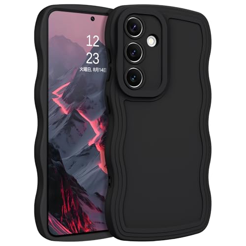 Galaxy S24 ケース カバー TPU ウェーブ うねうね 可愛い おしゃれ 人気 ソフト バンパー 耐衝撃 超軽量 薄型 滑り止め ワイヤレス充電 ストラップホール付き サムスン ギャラクシー S24 6.2インチ用 (ブラック 黒い) 送料無料