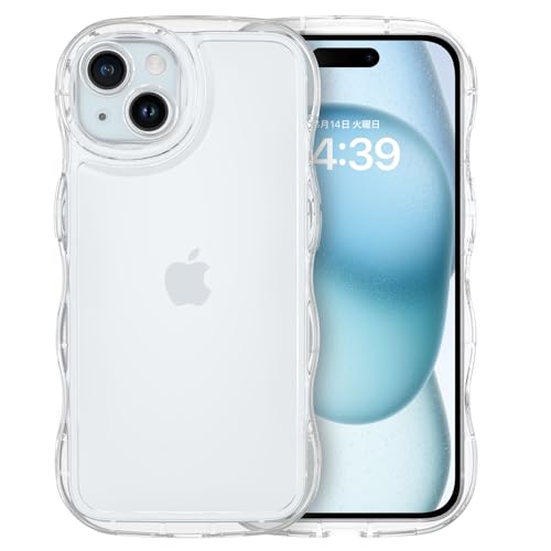 iPhone 15 Plus ケース クリア ウェーブ ソフト TPU 純透明 ケース うねうね 人気 バンパー 耐衝撃 超軽量 薄型 ワイヤレス充電 ストラップホール付き 楕円形カメラ アイフォン 15 6.7インチ用 なみなみ カバー (クリア 純透明 ) 送料無料
