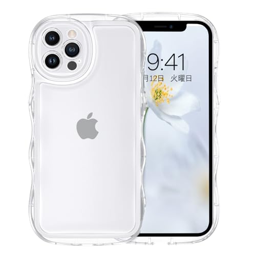 iPhone 12 Pro ケース クリア ウェーブ ソフト TPU 純透明 ケース うねうね アクスタが入る 人気 バンパー 耐衝撃 超軽量 薄型 ワイヤレス充電 ストラップホール付き スマホケース 楕円形カメラ 6.1インチ用 (クリア 純透明 ) 送料無料
