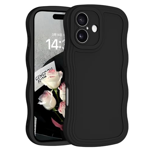 iPhone 16 pro ケース ウェーブ うねうね カバー スマホケース 可愛い おしゃれ 人気 ソフトTPU バンパー 耐衝撃 超軽量 薄型 滑り止め ワイヤレス充電 ストラップホール付き 6.3インチ なみなみ ケース (ブラック 黒い) 送料無料